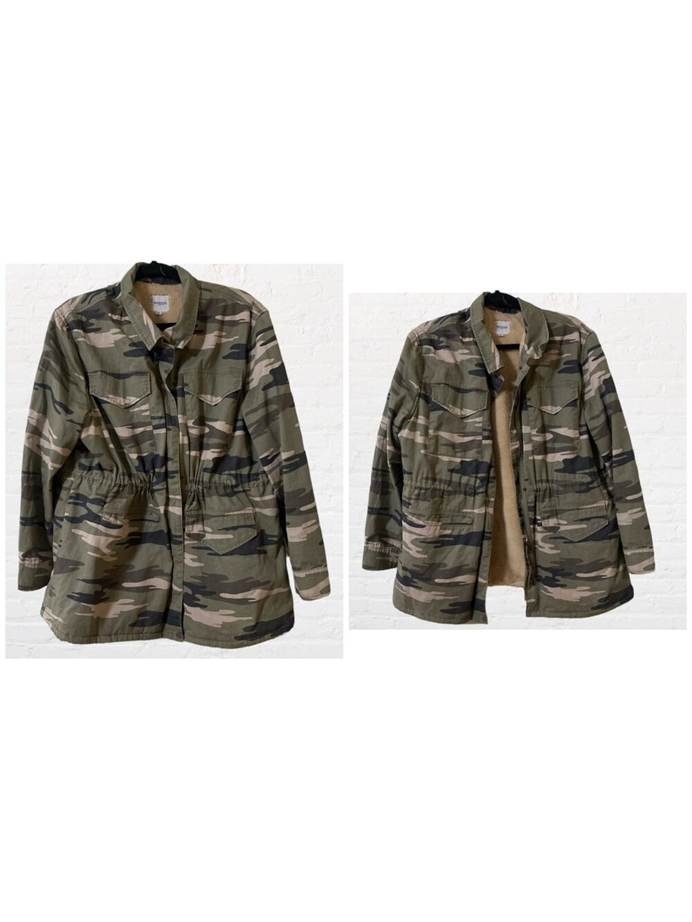 Kensie army print jacket with faux fur